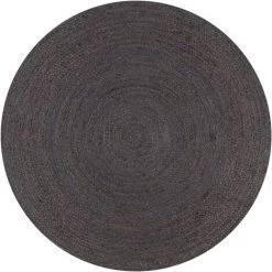 LANGRAY Tapis Fait à La Main Jute Rond 120 Cm Gris Foncé Maison & Jardin