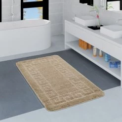 Paco Home Tapis Salle De Bain Moderne Bordure Tapis De Bain Antidérapant Beige Ø 80 Cm Rond
