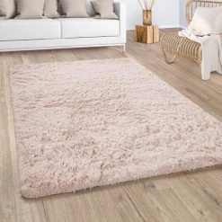 Paco Home Shaggy Tapis De Salon Poils Longs Fausse Fourrure Fourrure Moelleux Crème Beige Ø 120 Cm Rond