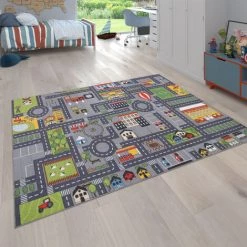 Paco Home Tapis De Jeu Tapis Pour Enfants Chambre D'Enfant Motifs Rues, Gris 100x200 Cm