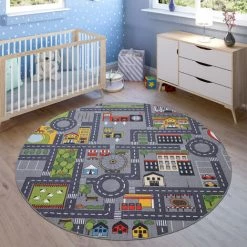 Paco Home Tapis De Jeu Tapis Pour Enfants Chambre D'Enfant Motifs Rues, Gris 100x200 Cm -Tapis et paillasson Soldes 53857246 3