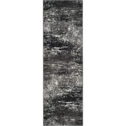 Tapis D'intérieur Abstrait Moderne Tissé à La Puissance, Collection Adirondack, ADR112, En Argenté & Noir, 76 X 244 Cm Par SAFAVIEH - Argenté & Noir