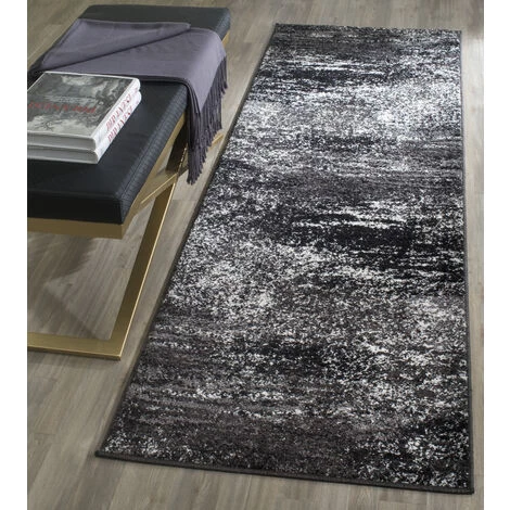 Tapis D'intérieur Abstrait Moderne Tissé à La Puissance, Collection Adirondack, ADR112, En Argenté & Noir, 76 X 244 Cm Par SAFAVIEH - Argenté & Noir 2 Tapis D'intérieur Abstrait Moderne Tissé à La Puissance, Collection Adirondack, ADR112, En Argenté & Noir, 76 X 244 Cm Par SAFAVIEH - Argenté & Noir – Image 2