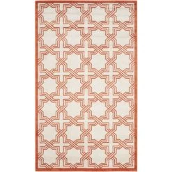 Tapis D'intérieur/extérieur Géométrique Tissé à La Puissance, Collection Amherst, AMT413, En Ivoire & Orange, 122 X 183 Cm Par SAFAVIEH - Ivoire & Orange