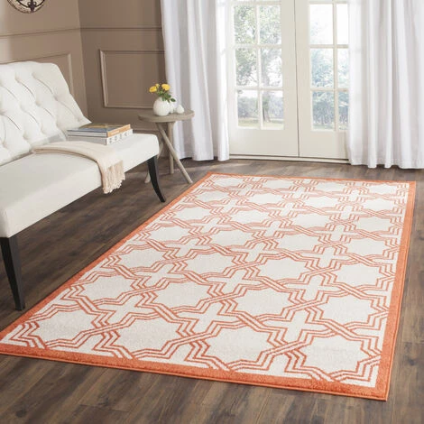 Tapis D'intérieur/extérieur Géométrique Tissé à La Puissance, Collection Amherst, AMT413, En Ivoire & Orange, 122 X 183 Cm Par SAFAVIEH - Ivoire & Orange 2 Tapis D'intérieur/extérieur Géométrique Tissé à La Puissance, Collection Amherst, AMT413, En Ivoire & Orange, 122 X 183 Cm Par SAFAVIEH - Ivoire & Orange – Image 2