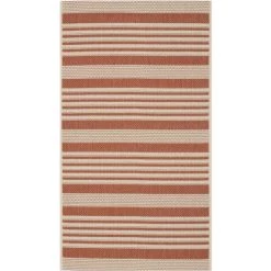 Tapis D'intérieur/extérieur Rayé Tissé à La Puissance, Collection Cour, CY6062, En Terracotta & Beige, 79 X 152 Cm Par SAFAVIEH - Terracotta & Beige