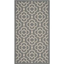 Tapis D'intérieur/extérieur Treillis Tissé à La Puissance, Collection Cour, CY6926, En Gris Anthracite & Beige, 79 X 152 Cm Par SAFAVIEH - Gris Anthracite & Beige