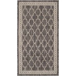 Tapis D'intérieur/extérieur Contemporain Tissé à La Puissance, Collection Cour, CY8871, En Noir & Beige, 79 X 152 Cm Par SAFAVIEH - Noir & Beige