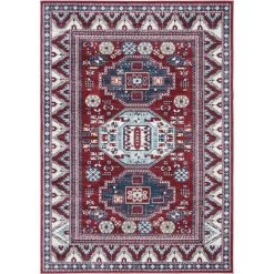 Tapis D'intérieur Inspiré Du Tribal Tissé à La Puissance, Collection Kazak, KZK118, En Rouge & Bleu, 122 X 183 Cm Par SAFAVIEH - Rouge & Bleu