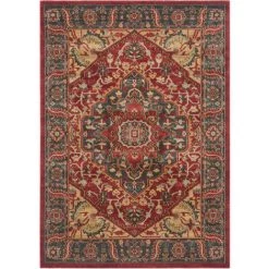 Tapis D'intérieur Traditionnel Tissé à La Puissance, Collection Mahal, MAH621, En Bleu Marine & Rouge, 122 X 170 Cm Par SAFAVIEH - Bleu Marine & Rouge