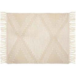 HOMEMAISON Tapis Frangé En Coton Et Lurex Cuivré Naturel 60 X 90 Cm - Naturel