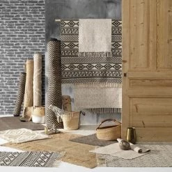 HOMEMAISON Tapis Rectangulaire En Jute Et Coton Noir 60 X 90cm -Tapis et paillasson Soldes 53908443 3