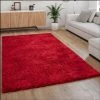 Paco Home Tapis Shaggy Tapis De Salon Poil Long Doux Moderne Motif Monochrome Rouge 80x150 Cm