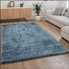Paco Home Tapis Shaggy Tapis De Salon Poil Long Doux Moderne Motif Monochrome Bleu 60x100 Cm