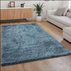 Paco Home Tapis Shaggy Tapis De Salon Poil Long Doux Moderne Motif Monochrome Bleu 60x100 Cm