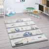 Paco Home Tapis Enfant Tapis Chambre Enfant Voitures Rue Motif Montagne Nuage Crème Bleu 120x160 Cm