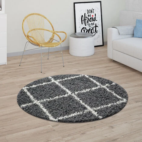 Paco Home Tapis Poils Longs, Shaggy Pour Salon, Design Scandinave Et Losanges Gris Foncé Ø 80 Cm Rond 2 Paco Home Tapis Poils Longs, Shaggy Pour Salon, Design Scandinave Et Losanges Gris Foncé Ø 80 Cm Rond – Image 2