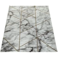 Paco Home Tapis De Salon Marbre Or Gris Motif 3D Tapis à Poils Courts Douce Et Robuste Ø 120 Cm Rond -Tapis et paillasson Soldes 54161469 4