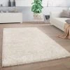 Paco Home Shaggy Tapis De Salon Poils Longs Monochrome Moelleux Doux Moderne Crème Blanc 200x280 Cm