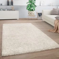 Paco Home Shaggy Tapis De Salon Poils Longs Monochrome Moelleux Doux Moderne Crème Blanc 200x280 Cm