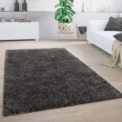 Paco Home Tapis Shaggy Tapis Salon Poils Longs Monochrome Moelleux Doux Moderne Anthracite 60x100 Cm