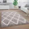Paco Home Tapis Poils Longs Tapis Salon Shaggy Motif Scandinave Motif Diamant Gris Blanc 60x100 Cm