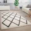 Paco Home Tapis Shaggy Tapis Salon Poils Longs Scandinave Motif Diamant Blanc Anthracite 60x100 Cm