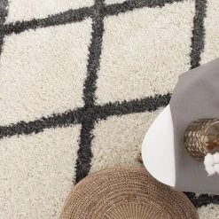 Paco Home Tapis Shaggy Tapis Salon Poils Longs Scandinave Motif Diamant Blanc Anthracite 60x100 Cm -Tapis et paillasson Soldes 54422400 3