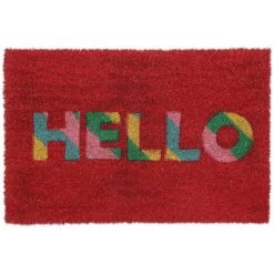 Relaxdays Paillasson Coco, Inscription «HELLO», 40x60, Antidérapant, Tapis De Porte, Intérieur, Extérieur, Rouge/coloré