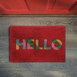 Relaxdays Paillasson Coco, Inscription «HELLO», 40x60, Antidérapant, Tapis De Porte, Intérieur, Extérieur, Rouge/coloré -Tapis et paillasson Soldes 54495662 3