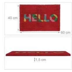 Relaxdays Paillasson Coco, Inscription «HELLO», 40x60, Antidérapant, Tapis De Porte, Intérieur, Extérieur, Rouge/coloré -Tapis et paillasson Soldes 54495662 5