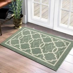 TINOR Tapis De Porte Anti-Poussière, Tapis De Porte Antidérapant Anti-Salissant Intérieur Et Extérieur, Tapis De Sol Super Absorbant, Tapis De Porte Lavable En Machine (Vert, 50 X 80 Cm)