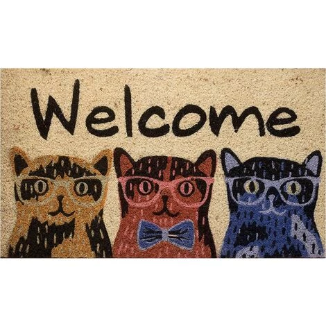 Baroni Home Paillasson Extérieure De Noix De Coco Avec Une Base En PVC Peinte à La Main Représentant Trois Chats Avec Des Verres écrits De Bienvenue 70x40x2 Cm. Facile à Nettoyer Et Ultra-résistant 1 Baroni Home Paillasson Extérieure De Noix De Coco Avec Une Base En PVC Peinte à La Main Représentant Trois Chats Avec Des Verres écrits De Bienvenue 70x40x2 Cm. Facile à Nettoyer Et Ultra-résistant