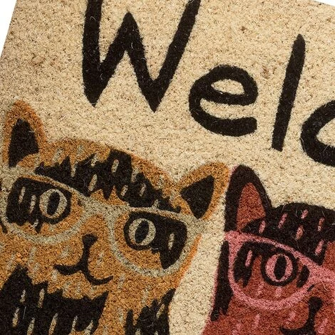 Baroni Home Paillasson Extérieure De Noix De Coco Avec Une Base En PVC Peinte à La Main Représentant Trois Chats Avec Des Verres écrits De Bienvenue 70x40x2 Cm. Facile à Nettoyer Et Ultra-résistant 4 Baroni Home Paillasson Extérieure De Noix De Coco Avec Une Base En PVC Peinte à La Main Représentant Trois Chats Avec Des Verres écrits De Bienvenue 70x40x2 Cm. Facile à Nettoyer Et Ultra-résistant – Image 4