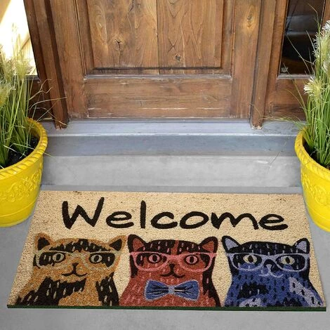 Baroni Home Paillasson Extérieure De Noix De Coco Avec Une Base En PVC Peinte à La Main Représentant Trois Chats Avec Des Verres écrits De Bienvenue 70x40x2 Cm. Facile à Nettoyer Et Ultra-résistant 5 Baroni Home Paillasson Extérieure De Noix De Coco Avec Une Base En PVC Peinte à La Main Représentant Trois Chats Avec Des Verres écrits De Bienvenue 70x40x2 Cm. Facile à Nettoyer Et Ultra-résistant – Image 5