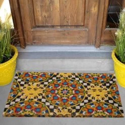 Baroni Home Paillasson De Noix De Coco Peint à La Main En Plein Air, Style Sicilien 70x40 Cm Facile à Nettoyer Et Super Résistant. Les échiquiers Et Seuls -Tapis et paillasson Soldes 54729775 4