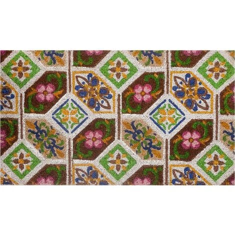 Baroni Home Paillasson De Noix De Coco Peinte à La Main à La Main à La Main En Plein Air, Style Sicilien 70x40 Cm Facile à Nettoyer Et Super Résistant. Tuiles Vertes Et Brunes 1 Baroni Home Paillasson De Noix De Coco Peinte à La Main à La Main à La Main En Plein Air, Style Sicilien 70x40 Cm Facile à Nettoyer Et Super Résistant. Tuiles Vertes Et Brunes