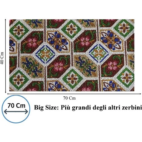 Baroni Home Paillasson De Noix De Coco Peinte à La Main à La Main à La Main En Plein Air, Style Sicilien 70x40 Cm Facile à Nettoyer Et Super Résistant. Tuiles Vertes Et Brunes 3 Baroni Home Paillasson De Noix De Coco Peinte à La Main à La Main à La Main En Plein Air, Style Sicilien 70x40 Cm Facile à Nettoyer Et Super Résistant. Tuiles Vertes Et Brunes – Image 3