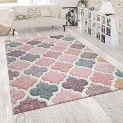 Paco Home Tapis D'Orient Rose Séjour Coloré Couleurs Pastel Design Marocain Poil Court 80x300 Cm
