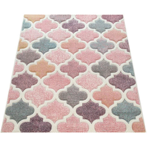 Paco Home Tapis D'Orient Rose Séjour Coloré Couleurs Pastel Design Marocain Poil Court 80x300 Cm 5 Paco Home Tapis D'Orient Rose Séjour Coloré Couleurs Pastel Design Marocain Poil Court 80x300 Cm – Image 5