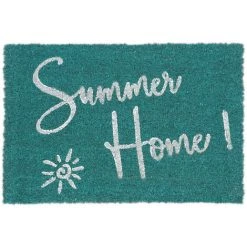 Relaxdays Paillasson Coco, 60x40, Inscription Summer Home, Tapis De Porte Antidérapant, Intérieur, Extérieur, Bleu/blanc