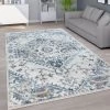 Paco Home Tapis De Salon Poils Ras Tapis Vintage Motif Oriental Moderne Beige Bleu Gris 60x100 Cm