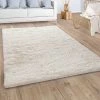 Paco Home Tapis De Salon Poil Long Shaggy Fausse Fourrure Pelucheux Pelucheux Crème Beige 80 Cm Rond