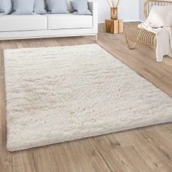Paco Home Tapis De Salon Poil Long Shaggy Fausse Fourrure Pelucheux Pelucheux Crème Beige 80 Cm Rond