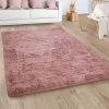 Paco Home Tapis De Salon Poil Long Shaggy Fausse Fourrure Pelucheux Uni Pelucheux Rose Marron Ø 120 Cm Rond