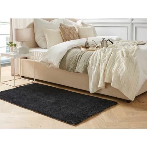 BELIANI Tapis En Tissu Noir 150x80cm - Noir 2 BELIANI Tapis En Tissu Noir 150x80cm - Noir – Image 2