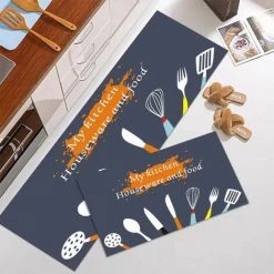 MINETGNON 2 Pcs Tapis De Cuisine - Motif Couvert - Style Très Tendance - Gris Foncé - 50*80cm? 50*160cm