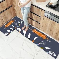 MINETGNON 2 Pcs Tapis De Cuisine - Motif Couvert - Style Très Tendance - Gris Foncé - 50*80cm? 50*160cm -Tapis et paillasson Soldes 55212042 4