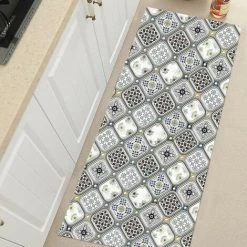 MINETGNON Tapis De Cuisine/Tapis De Couloir - Motif Carraux Fleur Blanc - Style Vintege - 45*120cm