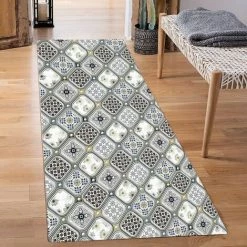 MINETGNON Tapis De Cuisine/Tapis De Couloir - Motif Carraux Fleur Blanc - Style Vintege - 45*120cm -Tapis et paillasson Soldes 55212043 4